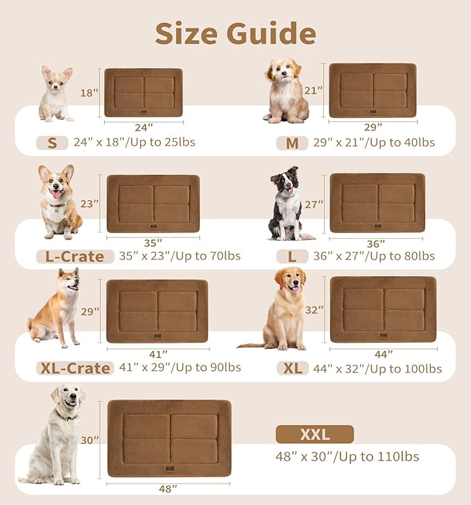 MADE 4 PETS Dog Crate Pad Bed for Medium Dogs, Washable & Reversible, Anti-Slip Kennel Mat for Cozy Sleeping, Soft Fluffy Dog Bed for Indoor & Outdoor Use, 29"x21", Brown