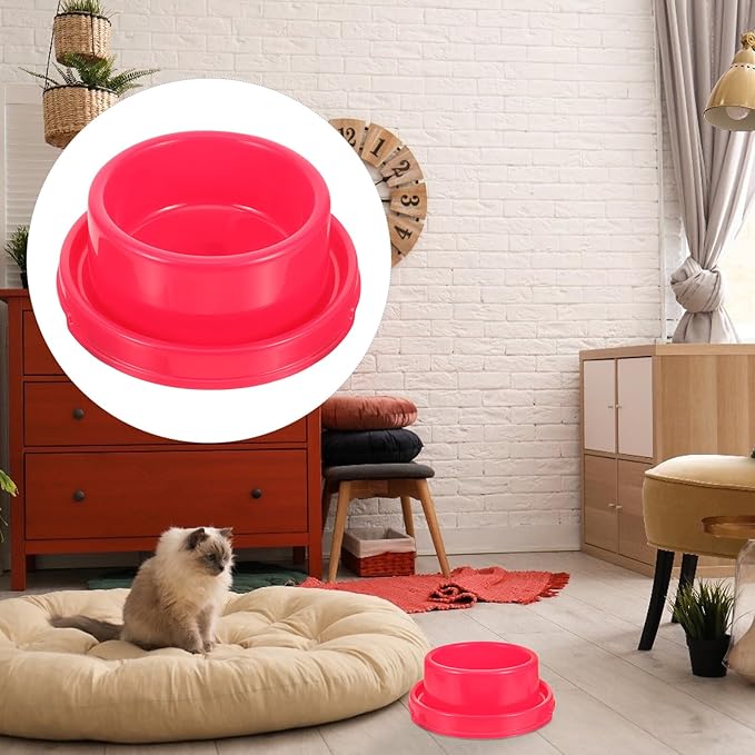Toyvian Dog Food Holder and Water Bowl, Red Pp Plastic Pet Bowl with Design, Sturdy Single Round Feeding Dish for Puppies and Dogs, Practical Pet Supply for Home Use