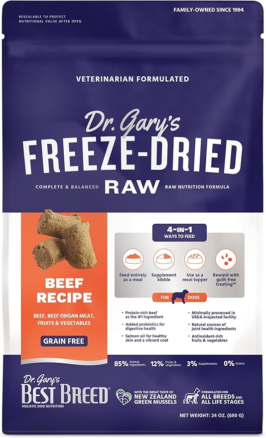 Dr. Gary's Best Breed Freeze-Dried Raw Food, Topper and Treat: Beef Recipe - 24 oz.
