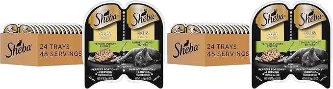 Sheba Perfect Portions Wet Cat Food Cuts in Gravy,Cat Food Wet Recipe,Turkey Entree,2.6 oz. Twin-Pack Trays (,48 Servings),24 Count (Pack of 2)