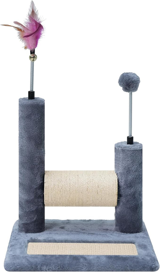 ROYPET Multifunctional Cat Scratching Posts for Indoor Kittens,Cat Scratching Pads for Play and Activity,Scratching Posts with Feather Toys and Spring Hanging Balls,Grey