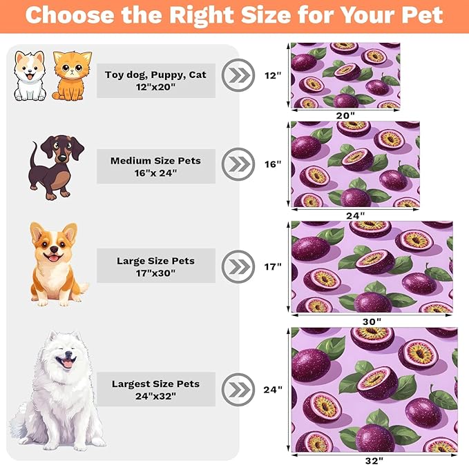 Passion Fruit Dog Food Mat for Floors Absorbent Dog Bowl Mat for Food and Water Dispenser Quick Dry Cat Food Placemat Pet Supplies 12" x 20", Tropical Fruit