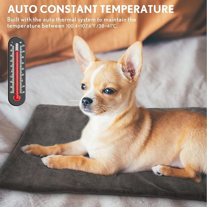 Outdoor Pet Heating Pad for Cat Dog, Heated Cat Mat Dog Mat with Auto Temperature, Pet Warming Pad Heated Cats Dogs House Cat Bed (S: 19.7'' x 11.8'', Gray)