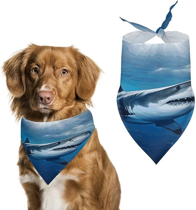 Dog Bandana Spring Pet Scarf Adjustable Triangle Ocean Sea Animal Shark Printing Dog Bib Washable Polyester Puppy Bandana for Small Medium Large Dogs Cat Birthday Party Supplies