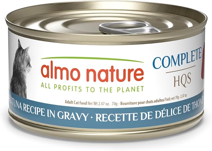 almo nature HQS Complete CAT Wet Cat Food Deli Tuna Recipe in Gravy - Grain-Free Cat Food Canned, 2.47 oz (Pack of 12)