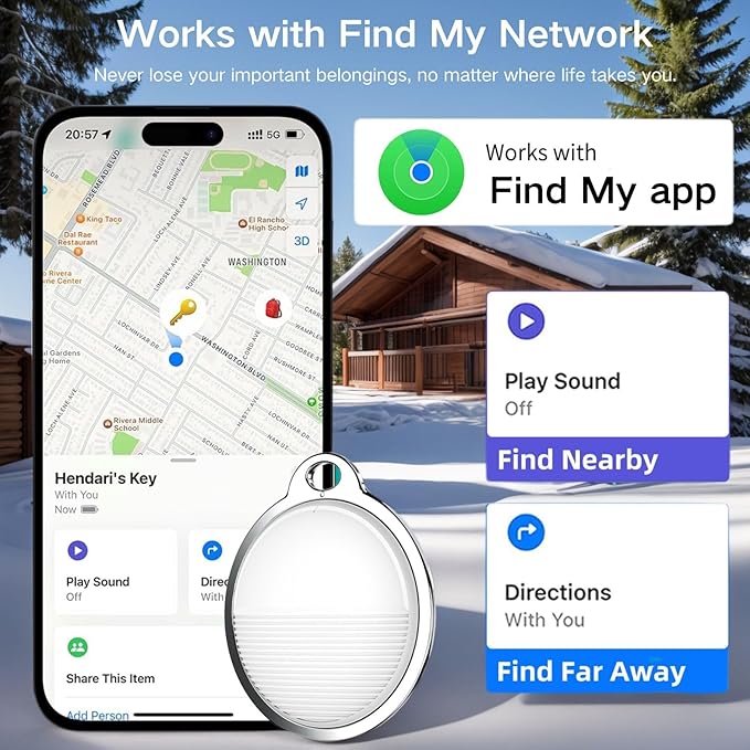 Smart Tracker | Bluetooth Luggage Tracker Works with Apple Find My (iOS Required), Keys Finder and Item Locator for Luggage, Backpack, Pets & Car | Replaceable Battery （Black）