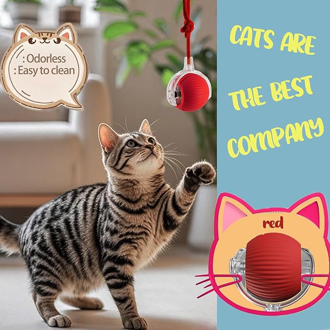 Interactive Cat Toys Ball for Indoor Cats, Interactive Rolling Small Dog Cat Toys Automatic Self Moving, 360°,Electric Balls，Fast Rolling，Smart Automatic Rolling Pet Ball (Green)