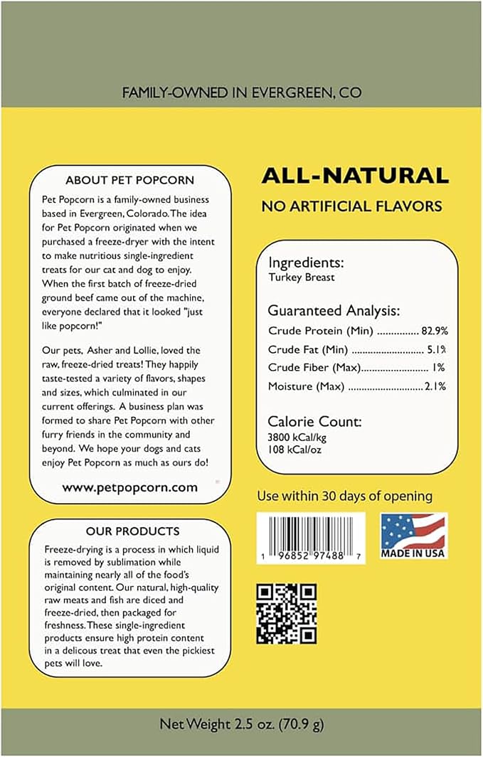 Freeze-Dried Raw Treats - Turkey Breast - 2.5oz Bag, Dog & Cat Snacks, Single Ingredient, Natural, Pet Food Topper, Protein‑Packed Meat (Pack of 2)