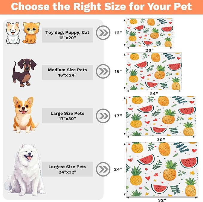 Watermelon Fruit Dog Food Mat for Floors Absorbent Dog Bowl Mat for Food and Water Dispenser Quick Dry Cat Food Placemat Pet Supplies 16" x 24", Pineapple