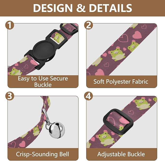 Dog Collar Cute Frogs Hearts Purple Pattern Soft Dog Collars Puppy Collar Adjustable Cat Pet Collar for Dogs Cats Pets Supplies 2 Pack