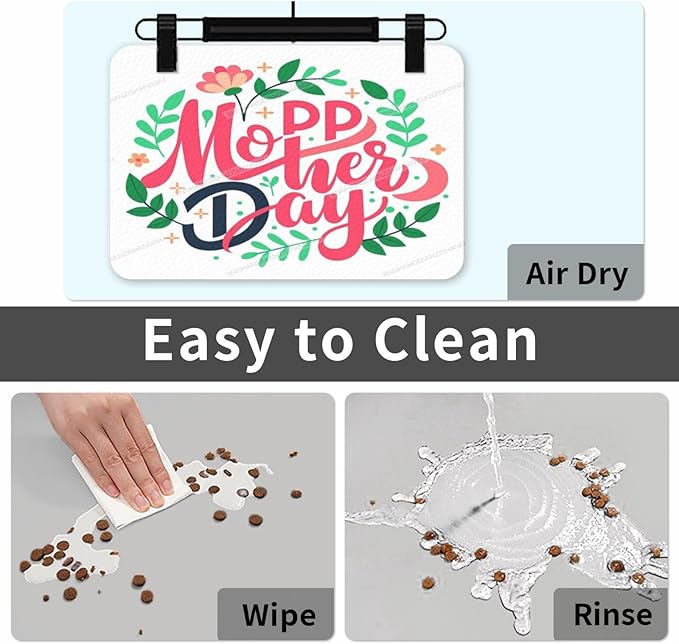 Pet Feeding Mat Happy Mother's Day Floral Gift Mom Kz Absorbent Pet Placemat for Food Water Bowl with Waterproof Rubber Backing 18X12In Quick Dry Water Dispenser Mat for Dog Cat