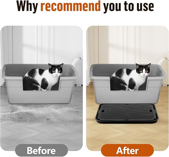 Large Cat Litter Box Step Mat, 16.5"x11.2" Cat Ramp Stairs, Cat Litter Catcher for Self-Cleaning Litter Box, Cats Pedal Step Stool Ideal for Kitten & Older Cats (Black)