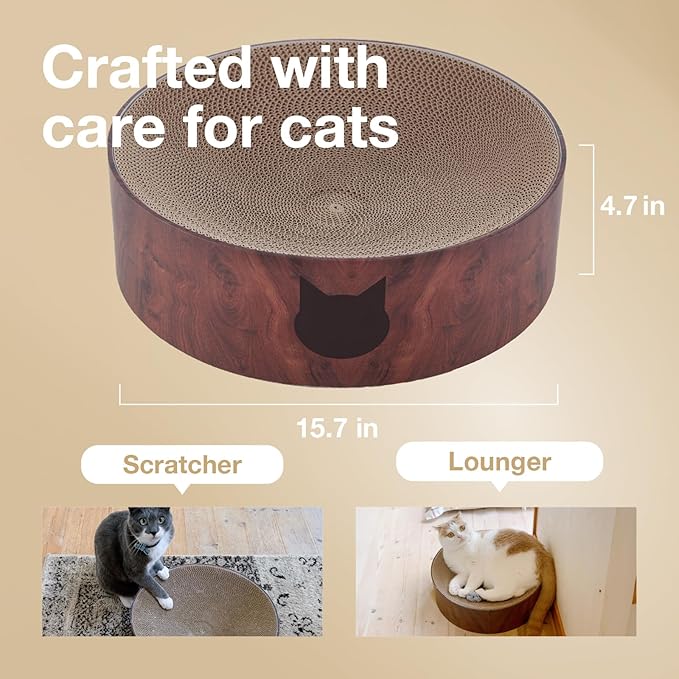 Necoichi Cat Scratcher Bowl for Indoor Cats - Cat Scratching Lounger with Reversible Usability and Extra Comfort for Lounge, Cardboard Bed Couch / (Regular, Dark Cherry)
