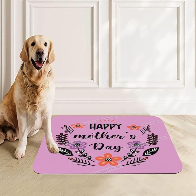 Pet Feeding Mat Happy Mother's Day Floral Gift Mom E Absorbent Pet Placemat for Food Water Bowl with Waterproof Rubber Backing 18X12In Quick Dry Water Dispenser Mat Dog Cat