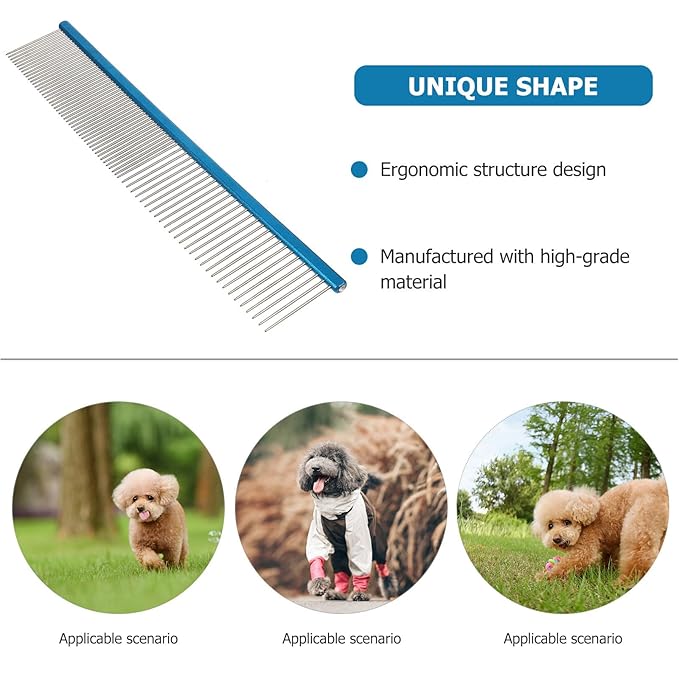 Portable Pet Hair Comb for Dogs and Cats, Wear-resistant Aluminum Dematting Comb with Fine Teeth, Lightweight Blue Grooming Tool for Detangling and Fur Removal at Home