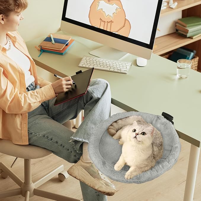 2-in-1 Cat Desk Bed & Bedside Perch (Vertical & Horizontal Clamp), Includes 2 Covers (Winter Plush + Summer Mesh), Sturdy Desk Cat Hammock for Indoor Cats, Holds up to 40 lbs