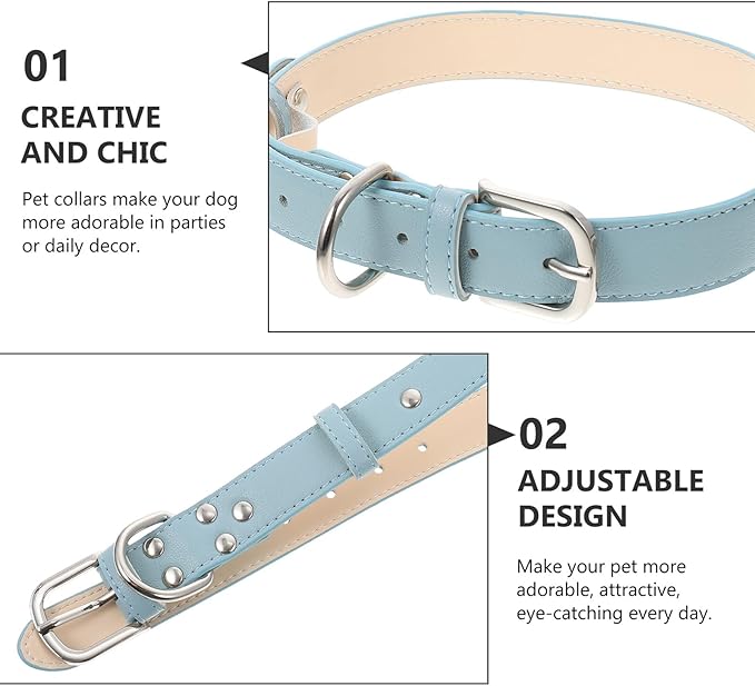 Kichvoe Pu Adjustable Dog Collar for Outdoor Use, Light Blue XL Pet Neck Ring, Soft Pu Material Puppy and Cat Collar, Dog Safety Supply for Sensitive Skin