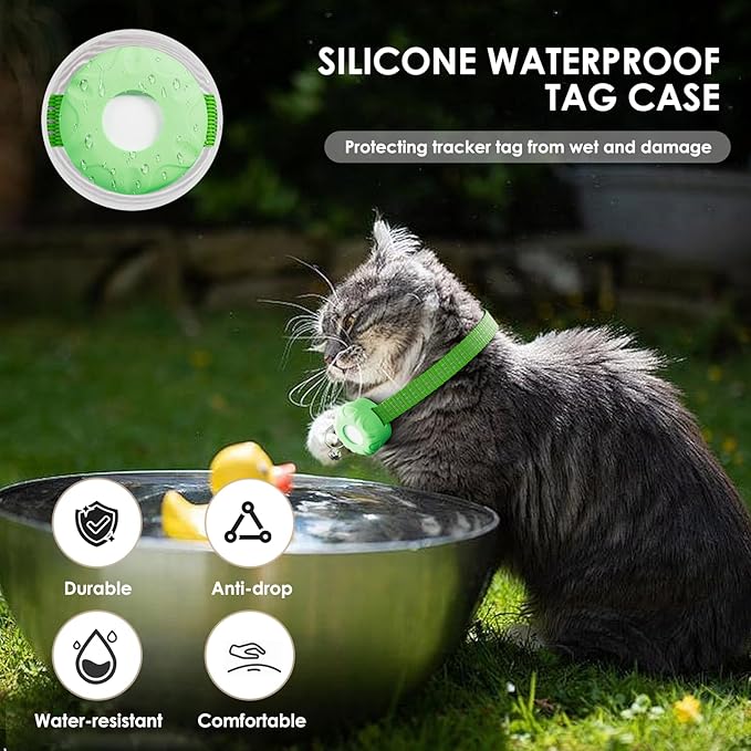Cat Tracker, Waterproof Pet Tracker for Cats, Cat Tracker Collar with Safety Elastic Buckle, Compatible with Apple Find My App (Only iOS), No Monthly Fee, Light Green