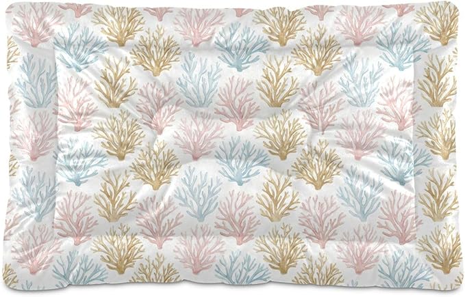 Dog Bed for Crate Washable Pet Sleep Pad, Coral Print Kennel Mat with Non-Slip Bottom, Soft Fluffy Supplies Pet for Dogs and Cats (24x18 inch)