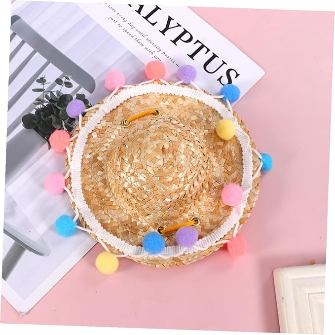 Abaodam Pet Straw Hat with Lace S Pattern, Woven Knitted Straw Cap, Funny Photo Prop for Small Dogs, Cute Pet Supplies for Outdoor and Home Use