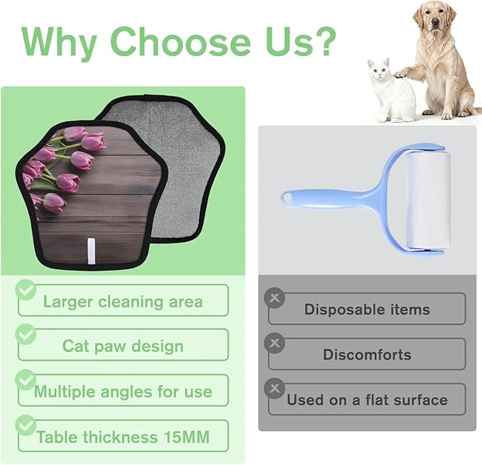 Farmhouse Tulip Electrostatic Pet Hair Removal Glove for Cats & Dogs - Reusable Grooming Mitt for Couch, Carpet, Car Seat & Laundry - Large 9x9 Inch
