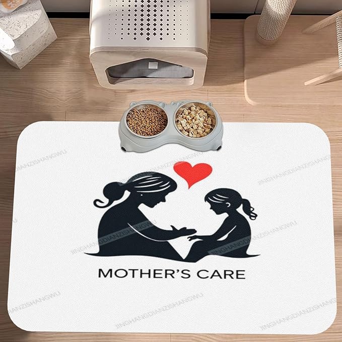 Dog Food Mat Happy Mother's Day Floral Gift for Mom in Absorbent Water Bowl Mats Cat Pet Feeding Placemats 24x16In