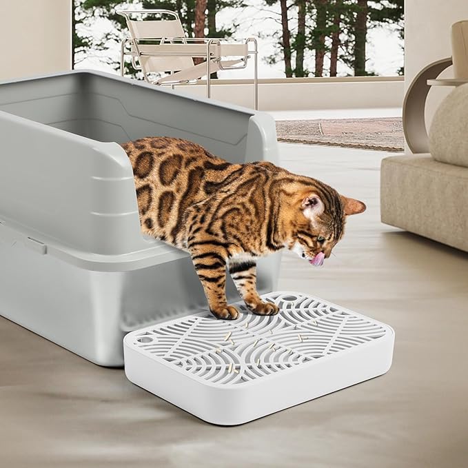 Cat Litter Box Ramp, Litter Box Step Mat with Filter Function for Self-Cleaning Cat Litter Box, Easy to Clean, Cats Pedal Step Stool Ideal for Kitten & Elderly Cats (White)