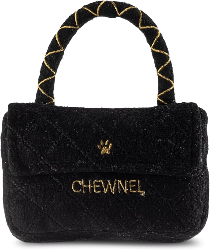 Dog Diggin Designs Chewnel Classique Plush Dog Toy Purse | Luxury-Inspired Parody Designer Handbag with Squeaker, Soft Plush Fashion Dog Toy – Haute Couture Purses & Handbags