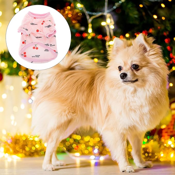 Pet Dog Flannel Vest Warm Soft Pink Cherry XXL Two-Legged Puppy Outfit Cold Weather Coat for Autumn Winter Pet Supplies