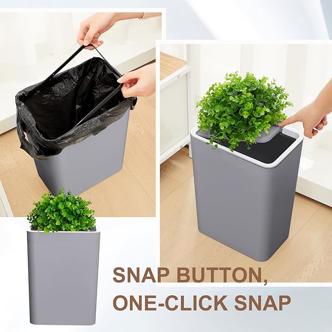 Dog Poop Trash Can Outside 3.96 Gal/15 L Plant Styled Dog Waste Trash Can with Lid 50 Pcs Plastic Waste Bags Outdoor Indoor Poop Container Slim Garbage Bin for Yard Garden Pet (Gray)