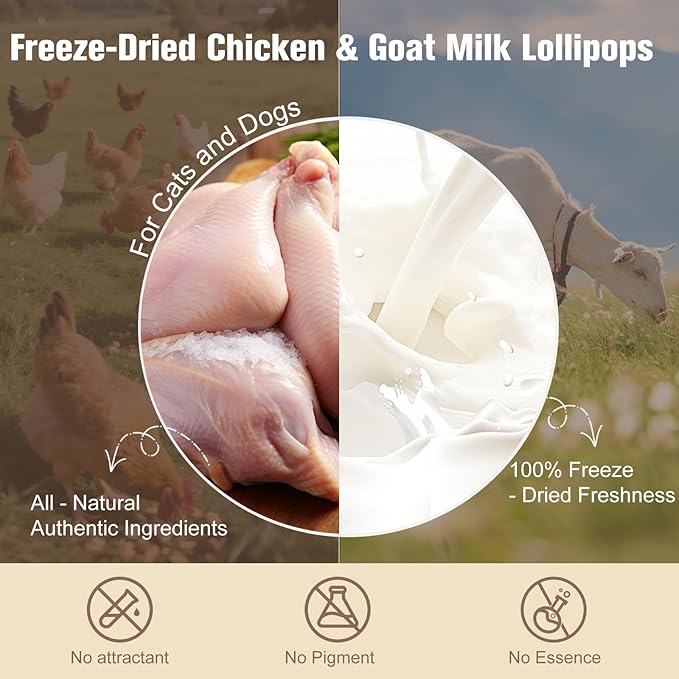 Memorjew 25PCS Chicken & Goat Milk Freeze- Dried Lollipops｜Individually Wrapped, Portable Dental Food for Dogs & Cats (Chicken)