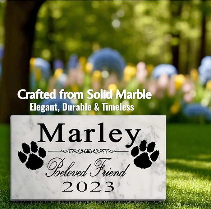 Broad Bay Dog Pet Memorial Gift Stone Solid Marble Personalized Pet Plaque Garden Marker Indoor or Outdoor Grave Headstone 12" x 6" (Beloved Friend)