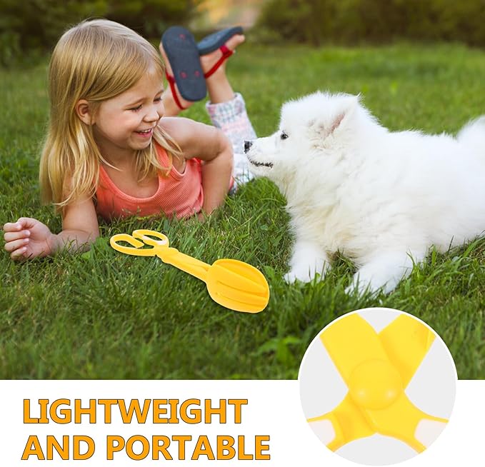 BESPORTBLE Portable Dog Poop Scooper Clamp, Outdoor Pet Waste Picker with Long Handle, Heavy Duty Yellow Poop Grabber for Dog Cleaning Supplies