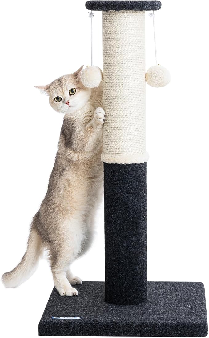 34-Inch Tall Cat Scratching Post for Indoor Cats, Komicoll Large Scratch Post, Sisal Cat Scratcher, Sturdy and Durable Cat Post with Hanging Ball
