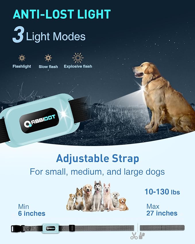 ABBIDOT Dog Shock Collar, 4500FT Dog Training Collar with Remote，IPX7 Waterproof Rating，6 Training Modes (Beep, Vibration, Safe Shock), Enhanced Night Light, Rechargeable E-Collar for Dogs 10-130 lbs