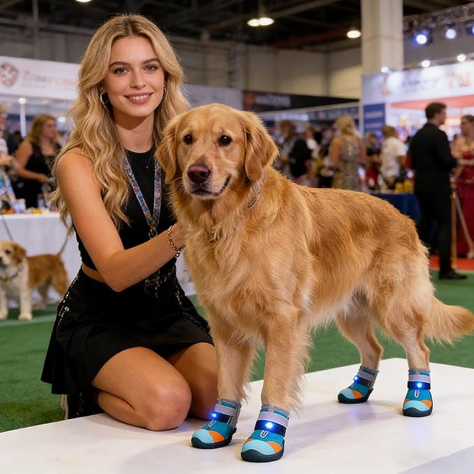 Cat Shoes with Lights - Breathable Non Slip Pet Supplies - Bright Boots with Lights for Cats - for Training & Safety on Night Walks on Hot Asphalt