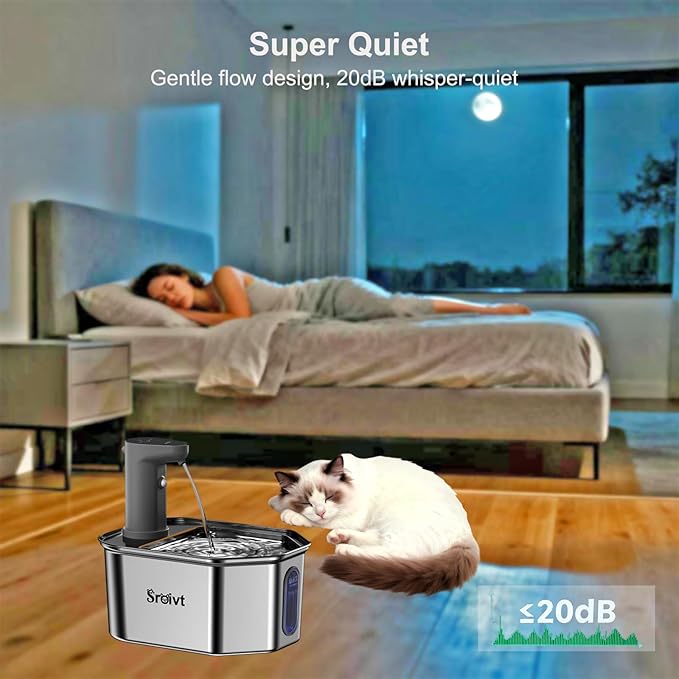Cat Water Fountain Stainless Steel - cat Fountain - Water Fountains for Cats - pet Water Fountain - Dog Water Fountain - Stainless Steel cat Water Fountain Cordless - 88oz/2.6L,1Filters