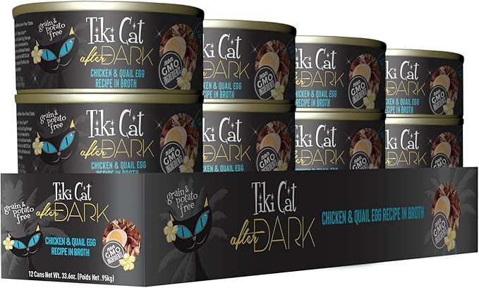 Tiki Cat After Dark,Chicken & Quail Egg,High-Protein and 100% Non-GMO Ingredients,Wet Cat Food for Adult Cats,2.8 oz. Can,(Pack of 24)