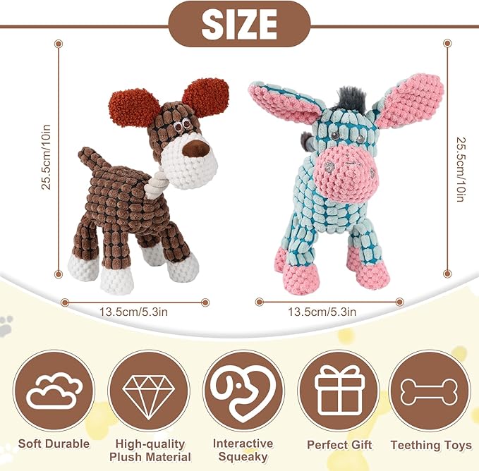 Indestructible Dog Toys,New Dog Toys for Aggressive Chewers,Squeaky Durable Chew Toy for Indoor Pups Teething,Puppy Teething Toys (Brown Dog)