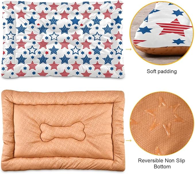 Dog Bed for Crate Washable Pet Sleep Pad, Stars Print Kennel Mat with Non-Slip Bottom, Soft Fluffy Supplies Pet for Dogs and Cats (24x18 inch)
