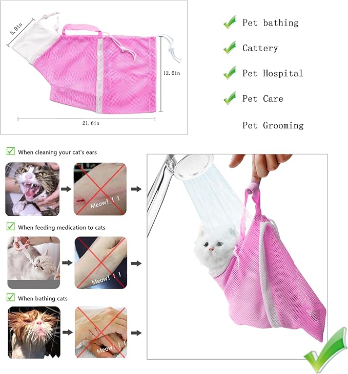 Anti-Scratch Silicone Cat Shoes, Adjustable Multifunctional Anti-Bite Shower Net Bag, Cat Grooming Mesh Bag, Pet Medical Shoes (Pink)