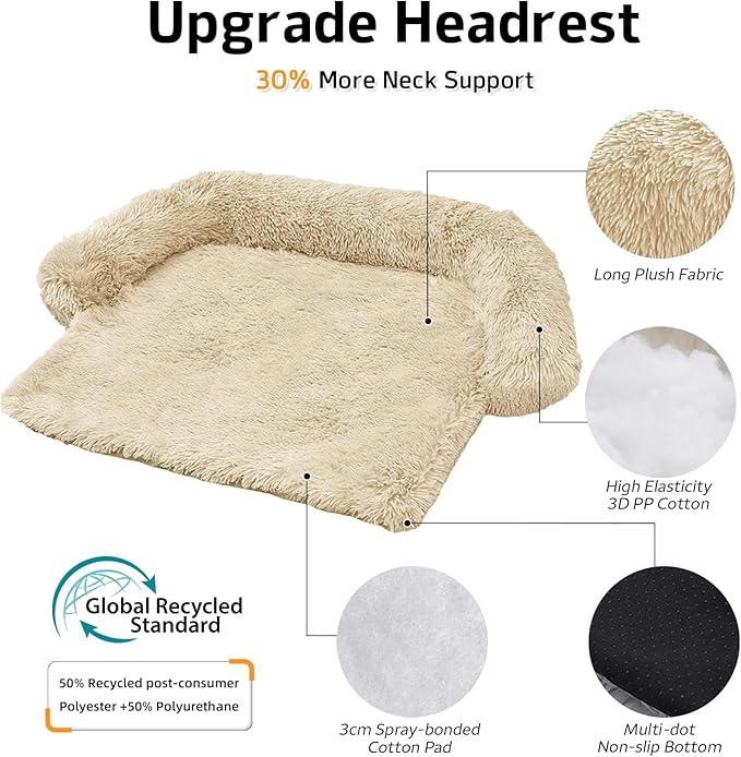 GGIB Calming Dog Bed Fluffy Plush Dog Mat for Furniture Protector with Removable Washable Cover for Large Medium Small Dogs and Cats (Extra Extra Large, Beige)
