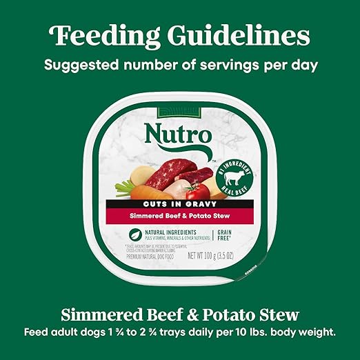 Nutro Adult Wet Dog Food, Natural Grain Free Dog Food Wet Cuts in Gravy Simmered Beef & Potato Stew Recipe, 3.5 oz. Tray