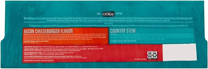 Ol's Roys Wet Dog Food Variety Pack, Bacon Cheeseburger Flavor & Country Stew Cuts in Gravy, 13.2 oz Cans, 12 Cans, Savory Beef, Chicken, Real Meat, Rich Gravy, Complete Nutrition