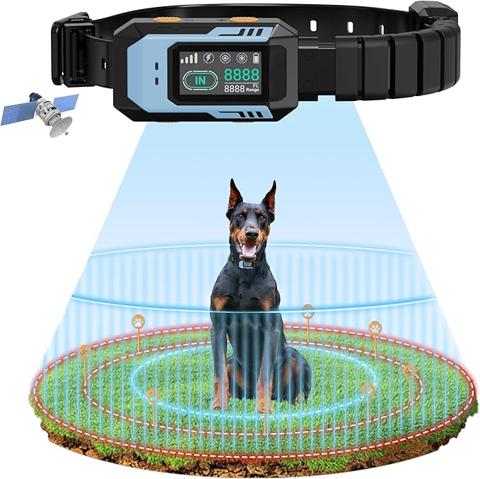 GPS Wireless Dog Fence System - Multifunctional Electric Fence for Large Dogs, Radius Range 100-9999ft, Training Collar with 8 Correction Modes, Perimeter Dog Collar for Large Yard/Outdoor Use Only