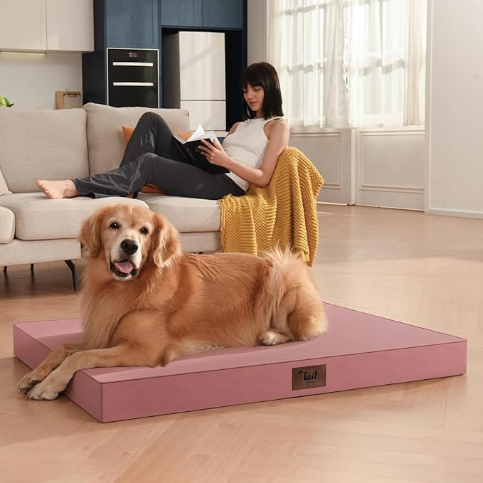 Outdoor Orthopedic Dog Bed for Medium Dogs & Cats, Waterproof Flat Pet Mat with Egg Crate Foam & Washable Removable Oxford Cover, 30x20 Inch, Pink