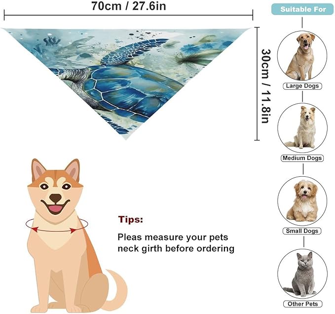 Dog Bandana Spring Pet Scarf Adjustable Triangle Sea Turtle-Blue Printing Dog Bib Washable Polyester Puppy Bandana for Small Medium Large Dogs Cat Birthday Party Supplies