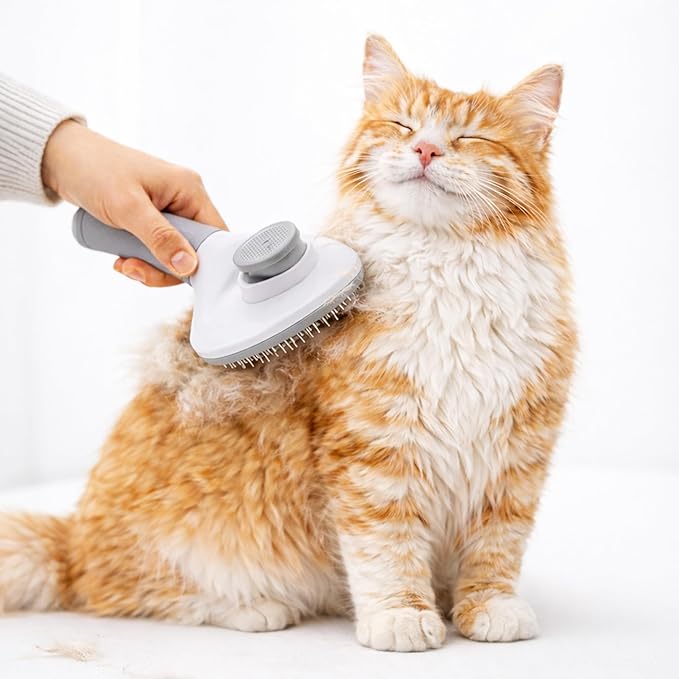Cat Brush for Shedding, Self Cleaning Slicker Brush for Long Haired Cats, Deshedding Grooming Tool for Indoor Cats with Easy Release Button System