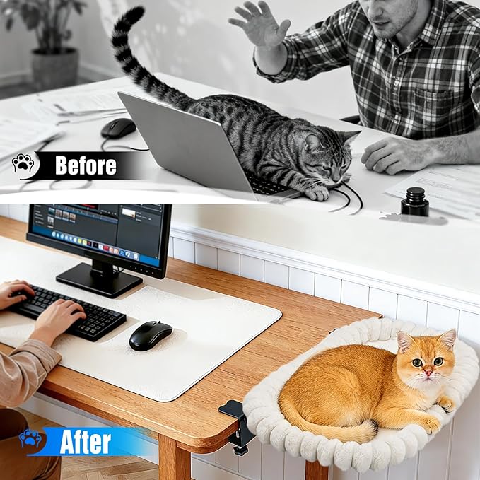 IPOW Cat Bed Heavy Duty Steel Frame Supports up to 50lbs Cat Desk Bed & Perch Space-Saving 91°Foldable with Soft Ultra-Plush Faux Fur for Small Medium Large Cats