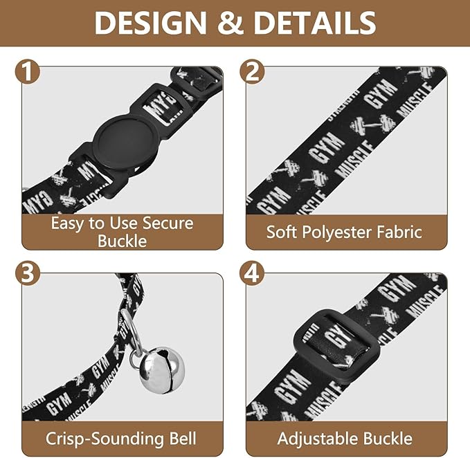 Dog Collar Black Sports Pattern Dog Collars Puppy Collar Cat Pet Collar with Adjustable Buckle for Dogs Cats Pets Supplies 2 Pack